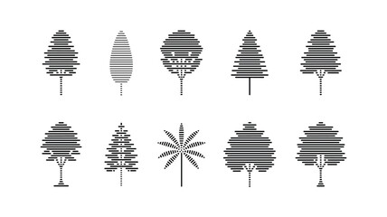 Collection of Minimalist Tree Icons with Horizontal Line Design in Black and White