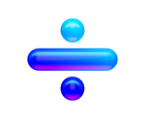 A sleek division symbol with a glossy neon blue gradient, and reflective surface. 3d illustration