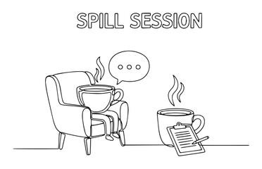 two coffee cups talking in funny spill session scene