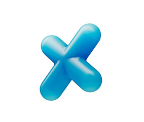 A sleek multiplication symbol with a smooth, matte blue finish and soft lighting. 3d illustration