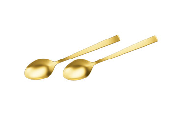 Two golden spoons featuring a smooth curves and straight handle, perfect for dining. 3d illustration