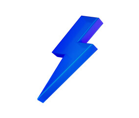 A glowing blue 3D lightning bolt icon with a sleek, modern and electrifying look. 3d illustration