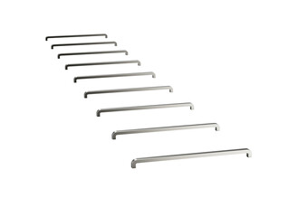 Minimalist metal staple pins arranged in a row, perfect for office or stationery use. 3d illustration