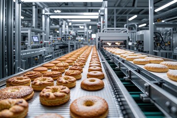 Automated Bakery Production Line with Conveyor System in Modern Manufacturing Facility