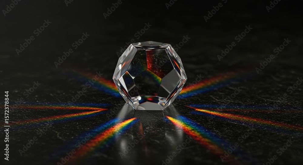 Poster a crystal prism refracts light, creating a spectrum of rainbow colors in a modern and abstract desig