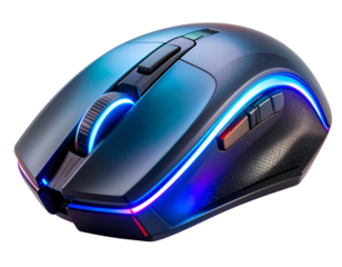 Gaming Wireless Mouse with RGB Lighting Effects and Customizable Buttons, Isolated on a Transparent Background”