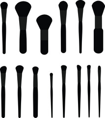 Vector makeup product illustration set: various beauty essentials including brushes, lipstick, and compact powder. Perfect for cosmetics, fashion, and beauty industry designs.