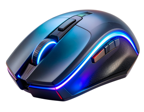 Gaming Wireless Mouse with RGB Lighting Effects and Customizable Buttons, Isolated on a Transparent Background”