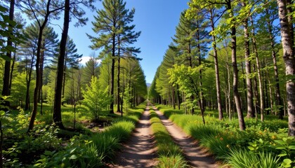 Fototapeta premium forest corridor acting like a natural air tunnel, polluted air entering and leaving fresh and clear, perspective view