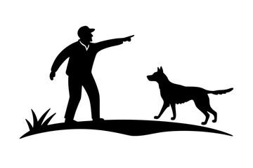 Man Training Dog Outdoors Silhouette Illustration for Obedience and Commands