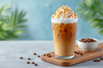 A glass of coffee with whipped cream on top