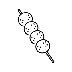 Skewer with Meatballs Black and White Line Art Vector