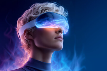 A woman wearing a virtual reality headset