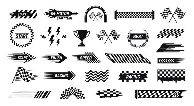 Racing Flags and Checkered Finish Line Design Elements Set | Motorsport Icons for Speed, Start, Finish, and Victory