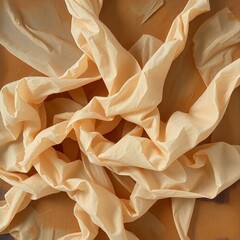 A classic oil painting style image, overhead bird’s eye view perspective, rich textures, visible brushstrokes, depicting delicate soft chiffon