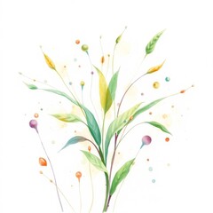 A delicate watercolor painting of dynamic plant nutrition in motion, featuring blurred lines, action poses, translucent washes, and fluid brushstrokes with a cool color palette