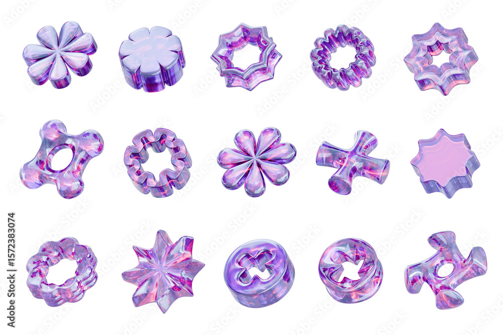Poster Holographic element object set pack isolated background 3d rendering