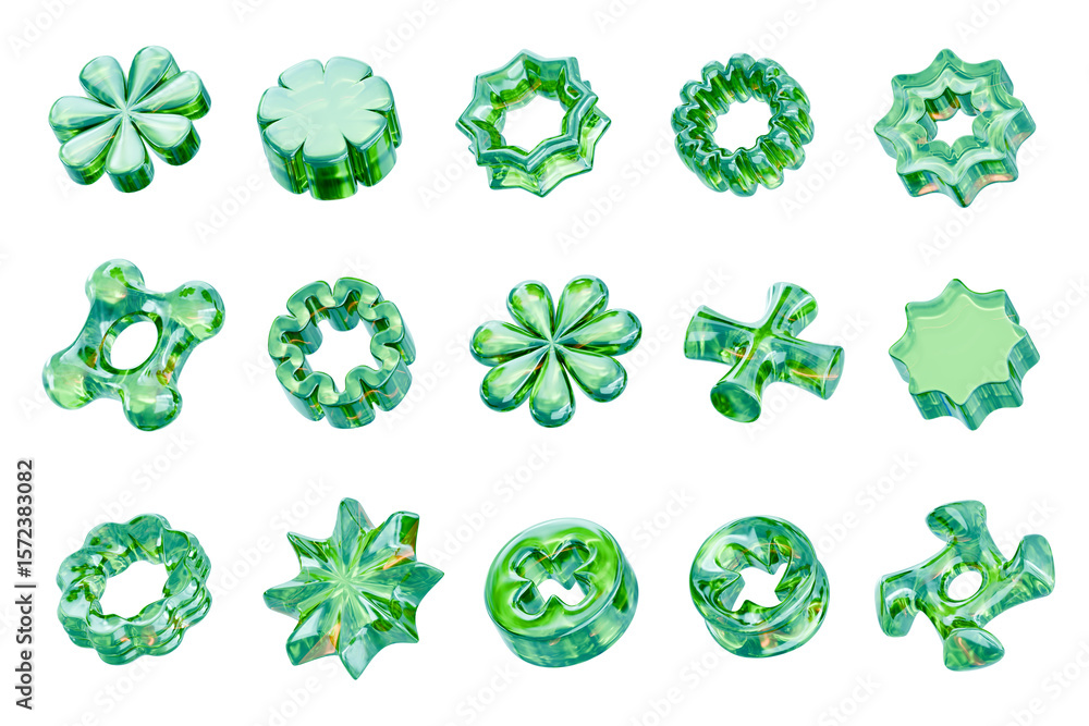 Fototapete Green crystal collection object set pack isolated background 3d rendering	

