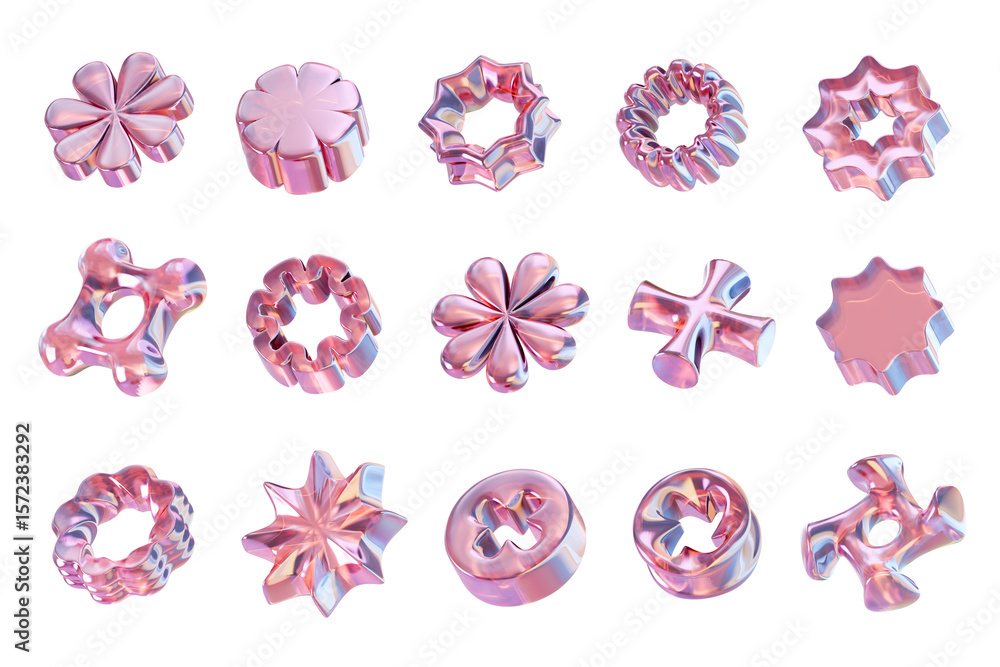 Fototapete holographic element object set pack isolated background 3d rendering