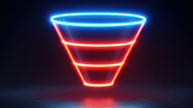 Eyecatching neonlit funnel backdrop showcasing the intersection of technology and sales efficiency. This vibrant representation highlights the critical aspects of digital marketing