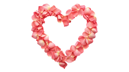 heart shaped design made of rose petals isolated on transparent background	