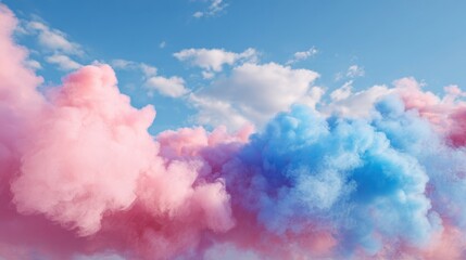 Fototapeta premium Vibrant clouds of pink and blue smoke intertwine under a clear sky serving as a stunning visual metaphor for the anticipation and joy of expecting a child at an unforgettable gender
