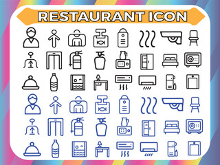 Fototapeta premium restaurant icons. and Hotel Icons, Outline Symbols for Hospitality, Amenities, Services, and Public Areas