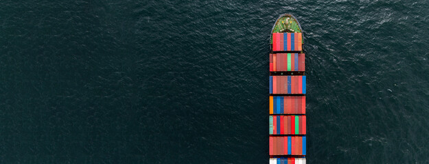 Aerial view container cargo ship freight shipping international, Global business freight shipping import export logistic transportation container ship, Container cargo ship sea freight container ship.