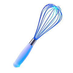 Bright blue kitchen whisk with a sleek handle for mixing ingredients isolated on transparent background, cutout png