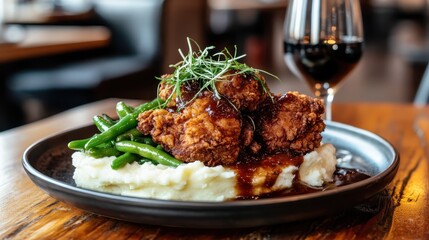 Southern Comfort Food Plate with Fried Chicken and Green Beans