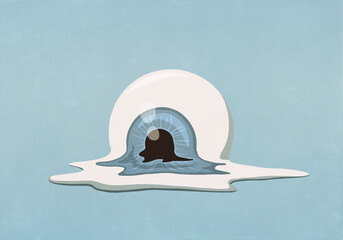 Blue eye melting against blue background
