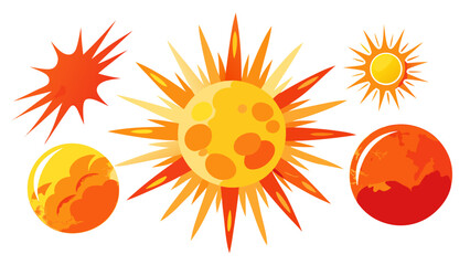 Naklejka premium Stylized Sun and Planet Illustrations in Orange and Yellow Tones