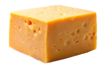 Cheddar cheese block close up delicious tasty dairy product food item on transparent background.