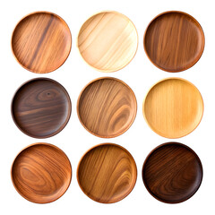 Set of empty wooden bowls or plate isolated on background. set of wooden bowl