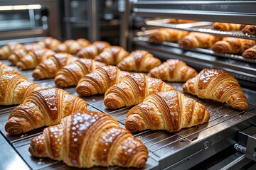 Automated Assembly Line for Fresh Croissants with Buttery Layers in a Clean Pastry Shop