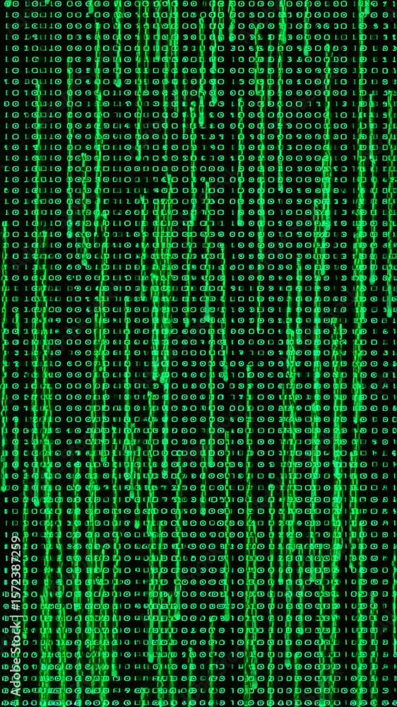 Poster digital rain: an abstract composition of green data streams cascading across a black backdrop, creat