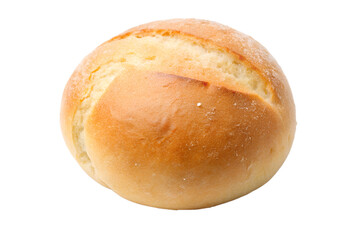 Fresh baked bread roll food photography round bun close up golden crust on transparent background.
