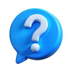 3d blue question mark speech bubble isolated on transparent background