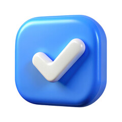 3d blue checkmark icon isolated on transparent background