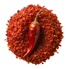 Red chili pepper flakes and whole pod spicy seasoning food photography on transparent background.