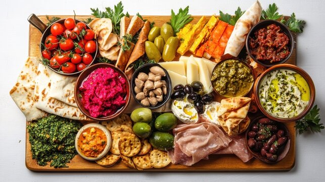 Vibrant Charcuterie Board with Assorted Cheeses and Vegetables
