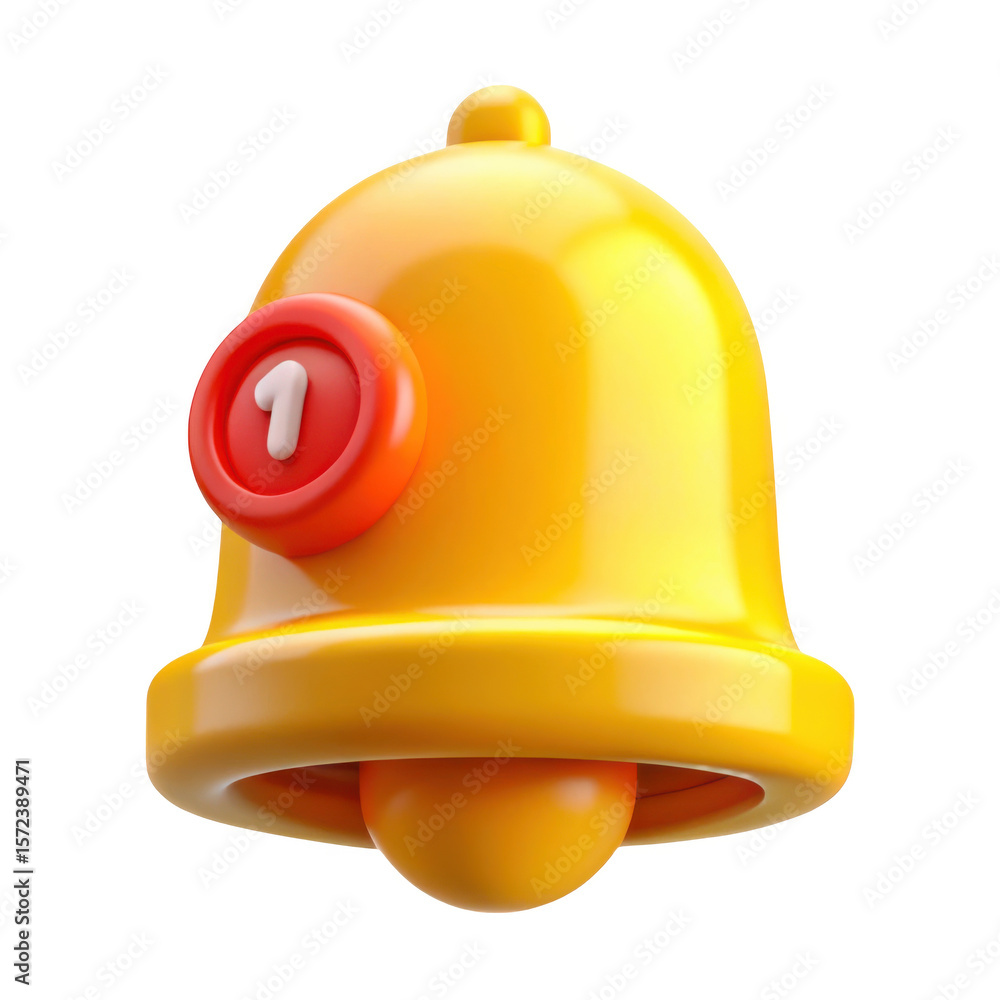 Poster 3d notification bell with number 1 isolated on transparent background