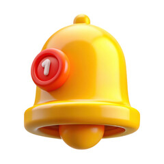 3d notification bell with number 1 isolated on transparent background