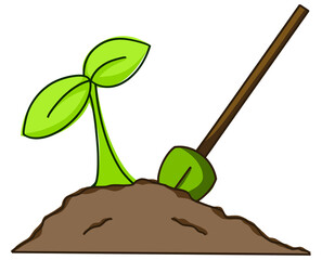 Watercolor of planting young tree Isolated on transparent background