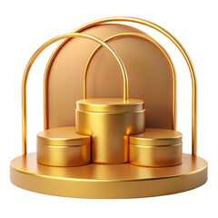 3d golden podium with arches isolated on transparent background