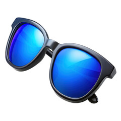 3d black sunglasses with blue lenses isolated on transparent background