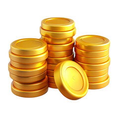 3d stacks of gold coins isolated on transparent background