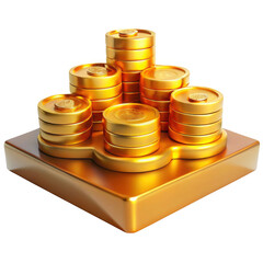 3d stacks of gold coins isolated on transparent background