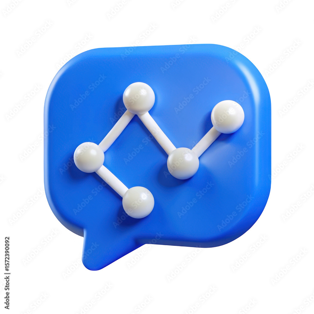 Poster 3d blue chat bubble with network graph isolated on transparent background