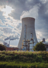 Fototapeta premium HDR. Oil refinery. Petrochemical Industry. Cooling tower, smoke steam.